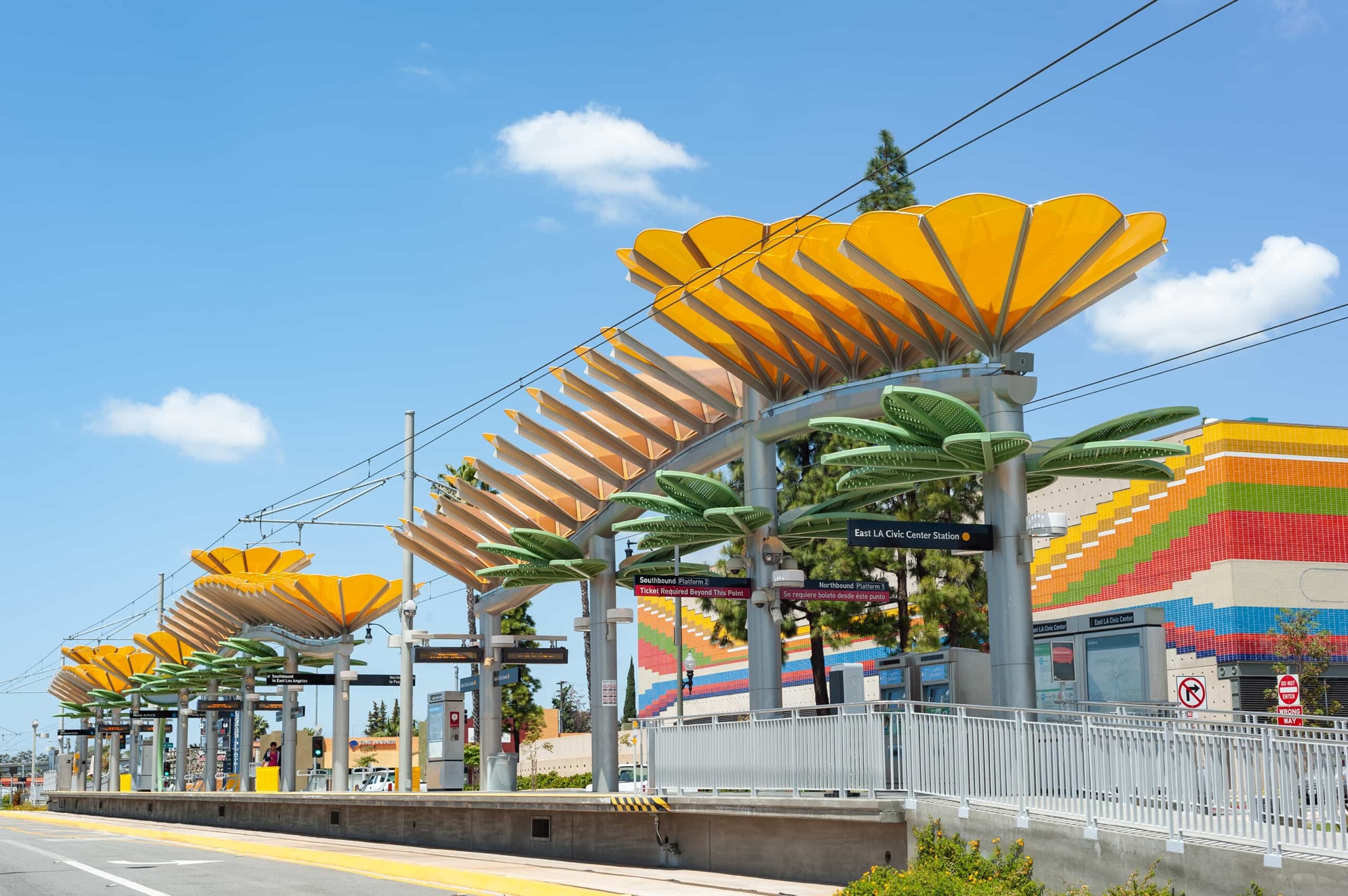 Mockup of a shade structure at a metro stop in LA.